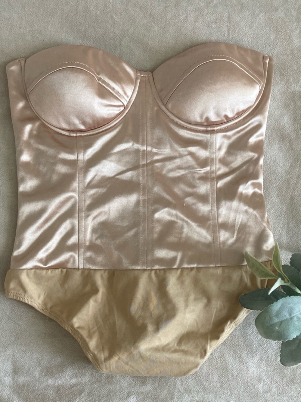 Lulu's Satin Strapless Bustier in Blush and Tan - Picture 1 of 3